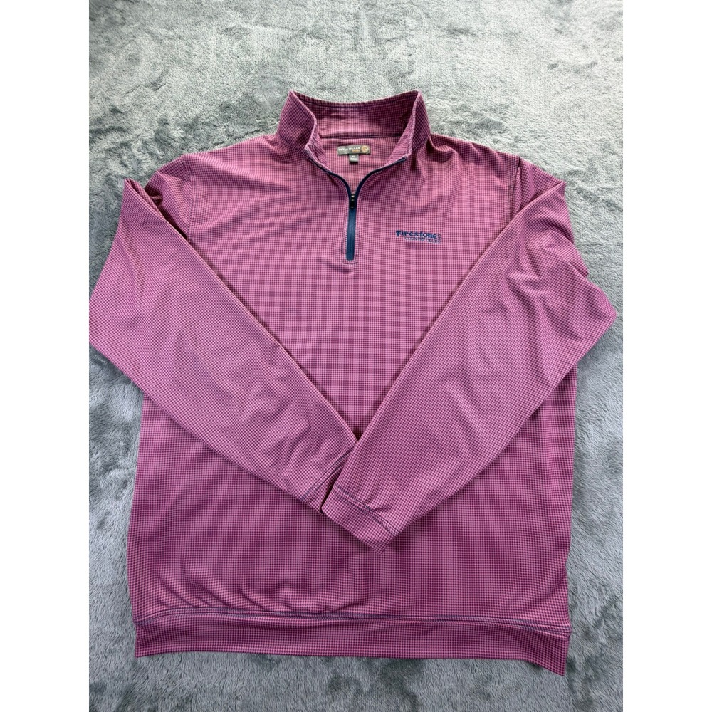 Peter Millar Mens XL Pink Houndstooth Firestone Country Club 1/4 Zip Pullover